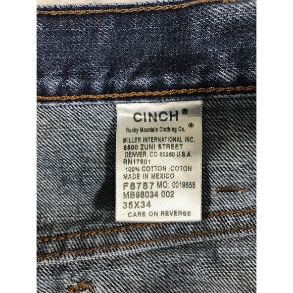 Cinch Jeans Mens 35x34 Dark Blue Denim White Label Straight Western MB98034 - Picture 8 of 15